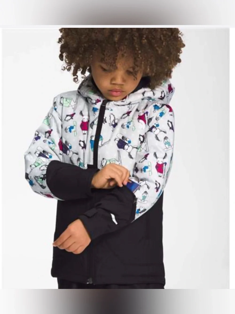 The North Face Kids Black Lower & White Printed‎ Hooded Puffer Jacket 4T